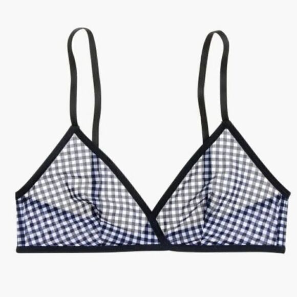 J CREW Microfiber Gingham Bra Navy Size Medium - Picture 2 of 5